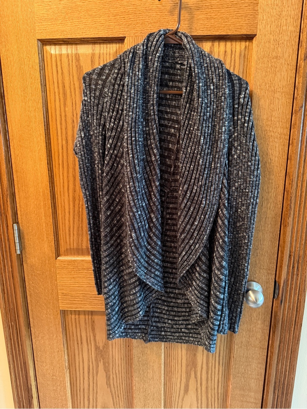 INC Large Open-Front Ribbed Cardigan Sweater - Charcoal Gray and Black